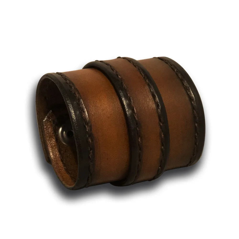 Timber Brown Stressed Double Strap Leather Wristband with Snap