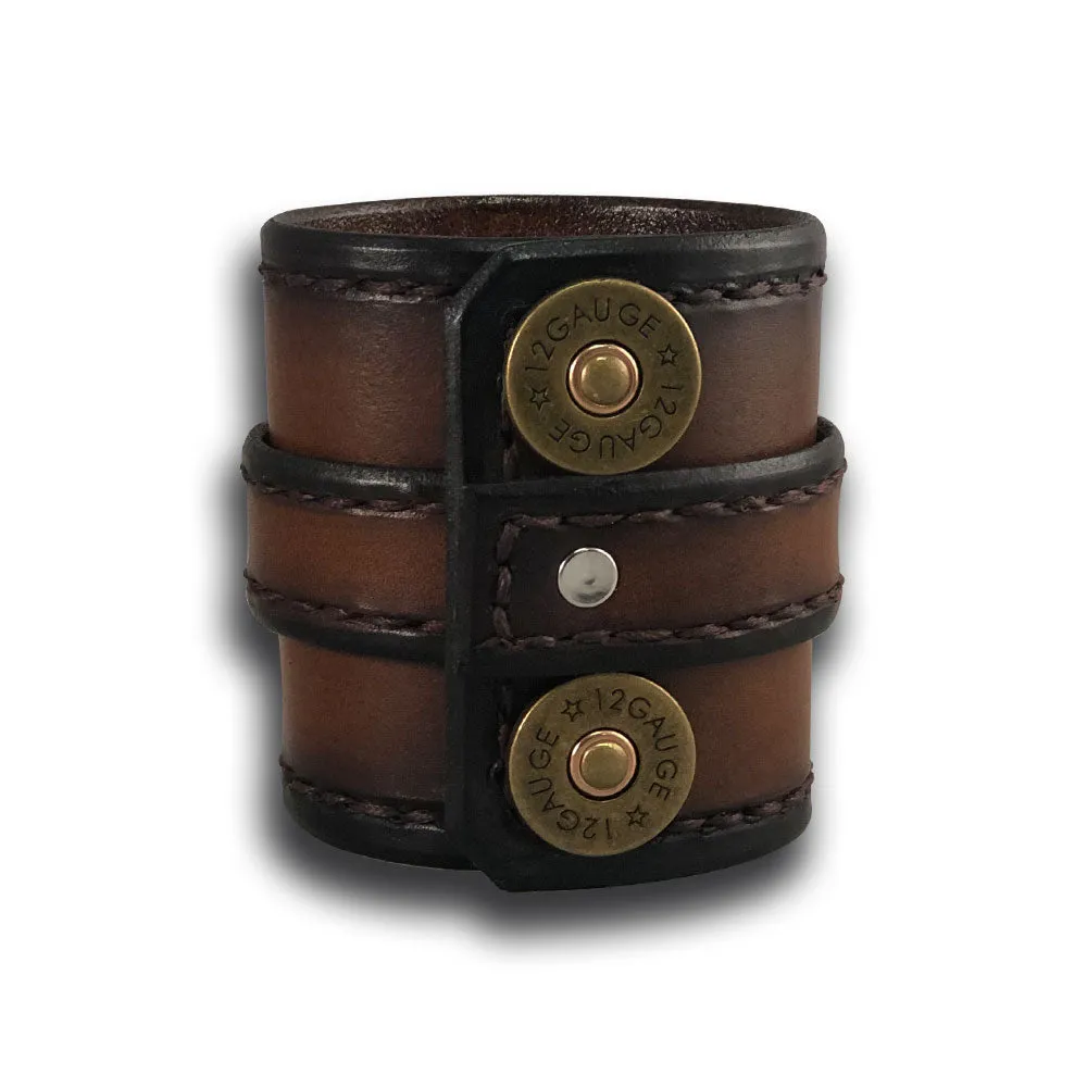 Timber Brown Stressed Double Strap Leather Wristband with Snap