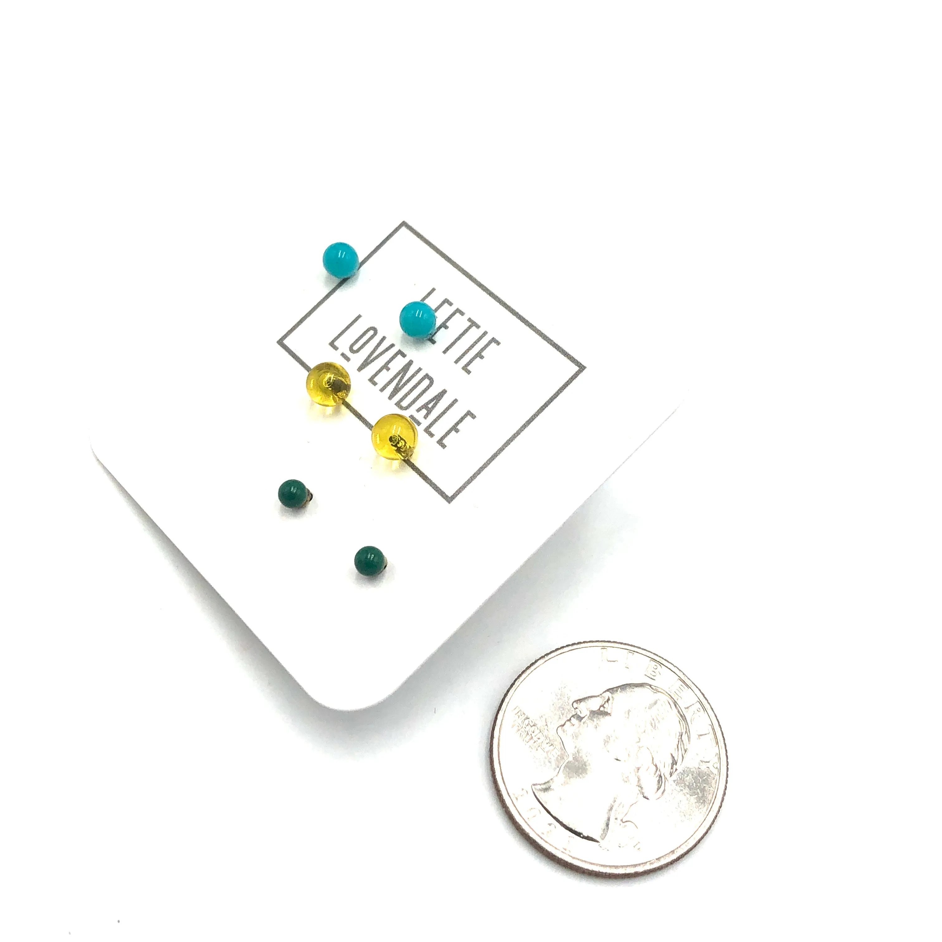 Turquoise Sunshine & Kelly GreenTiny Studs Earrings Set