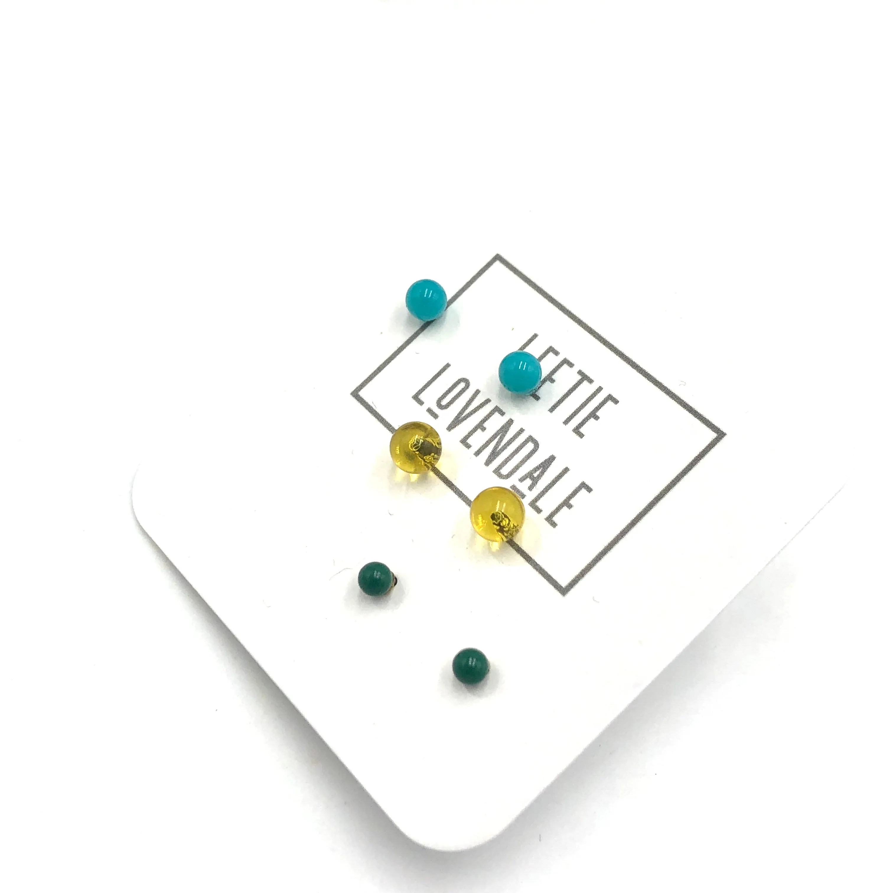 Turquoise Sunshine & Kelly GreenTiny Studs Earrings Set