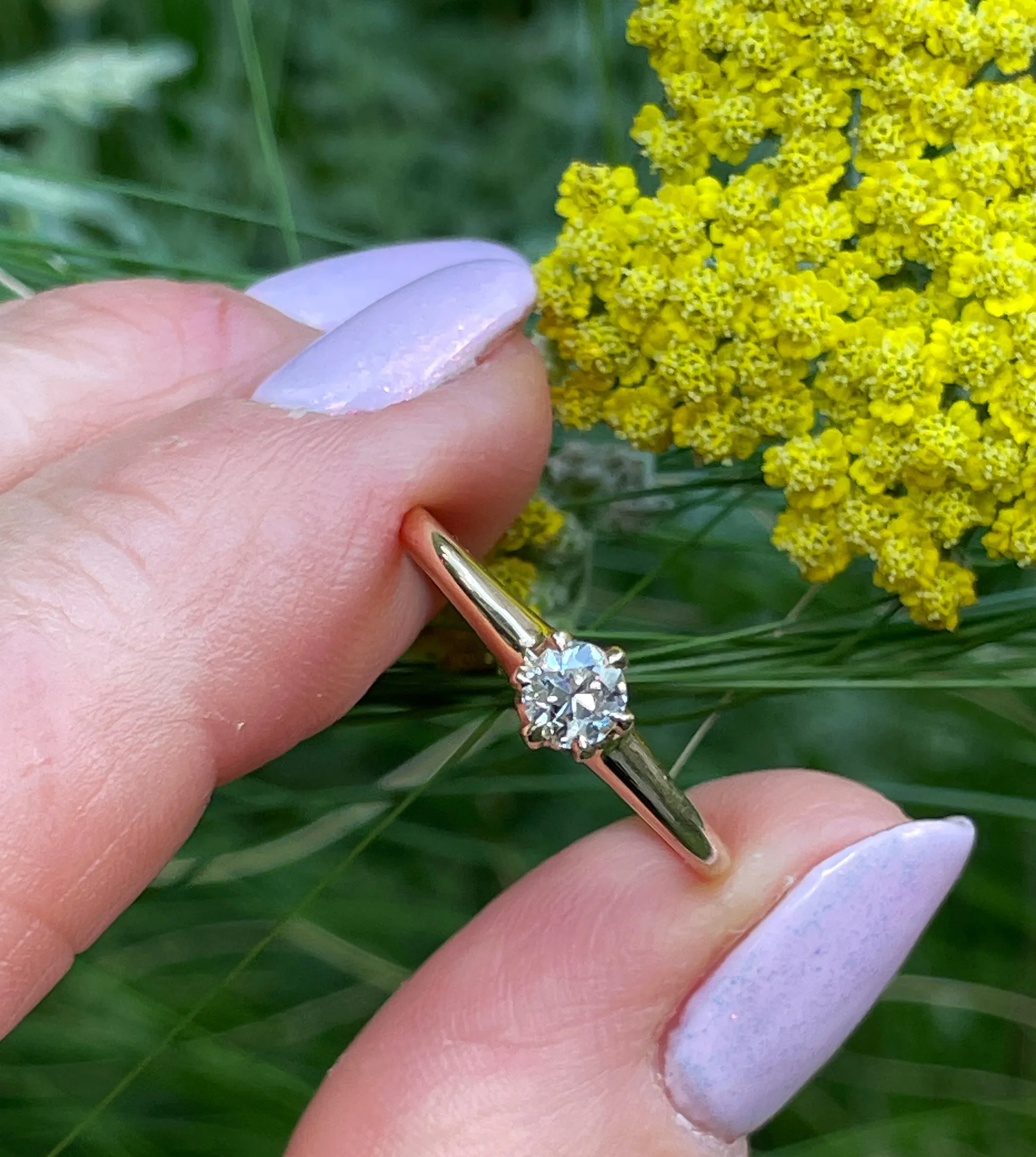 Victorian CIRCA 1890 Antique 0.26ct Old European Diamond Solitaire Engagement 14k Rose Gold Ring