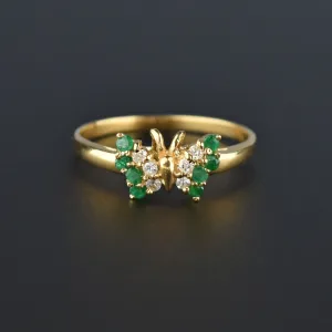 Vintage 14K Gold Emerald Diamond Butterfly Ring