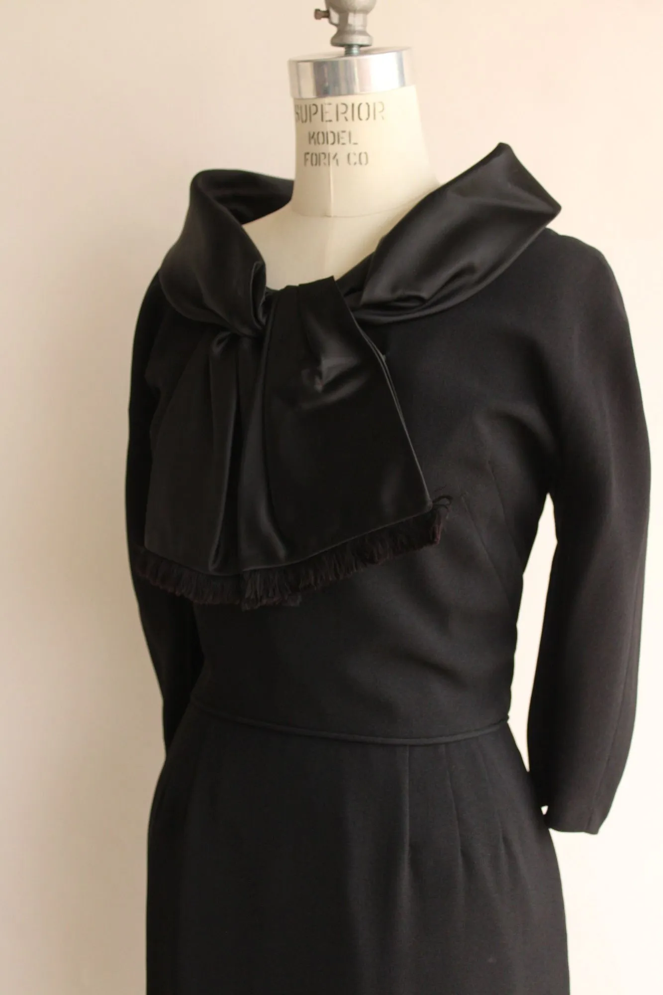 Vintage 1960s Black Dress With Scarf Collar