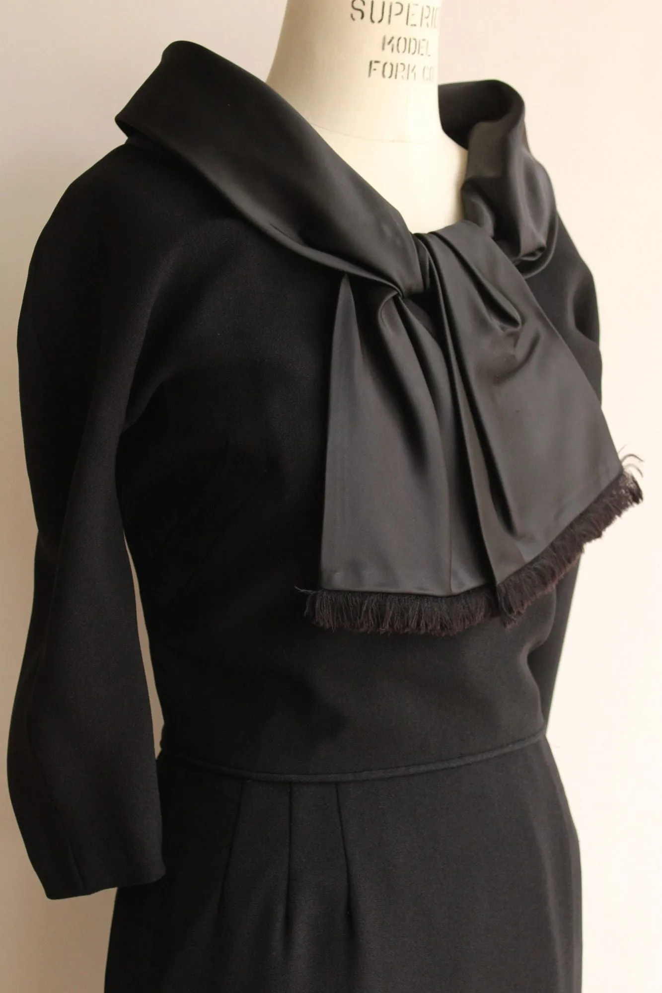 Vintage 1960s Black Dress With Scarf Collar