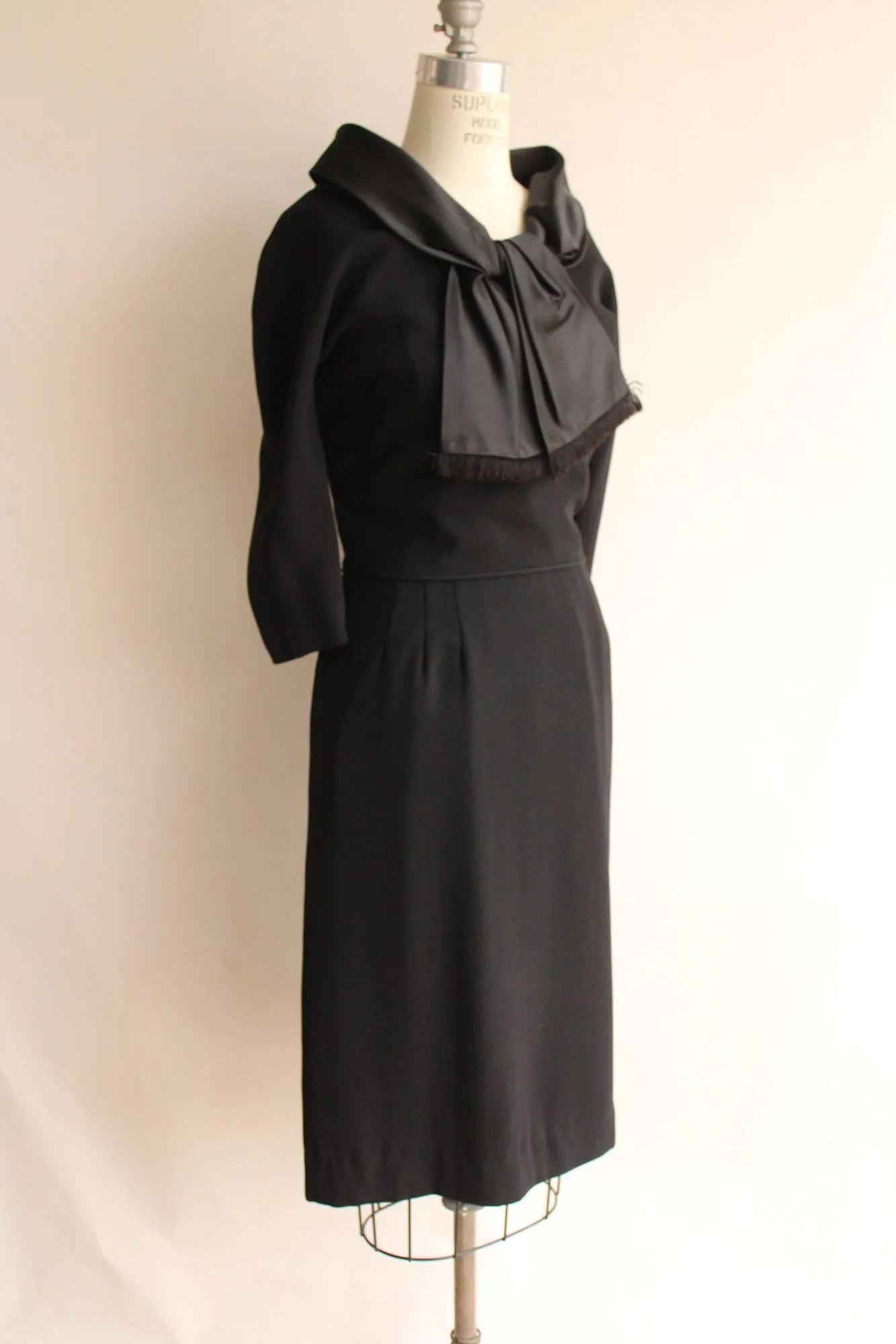 Vintage 1960s Black Dress With Scarf Collar