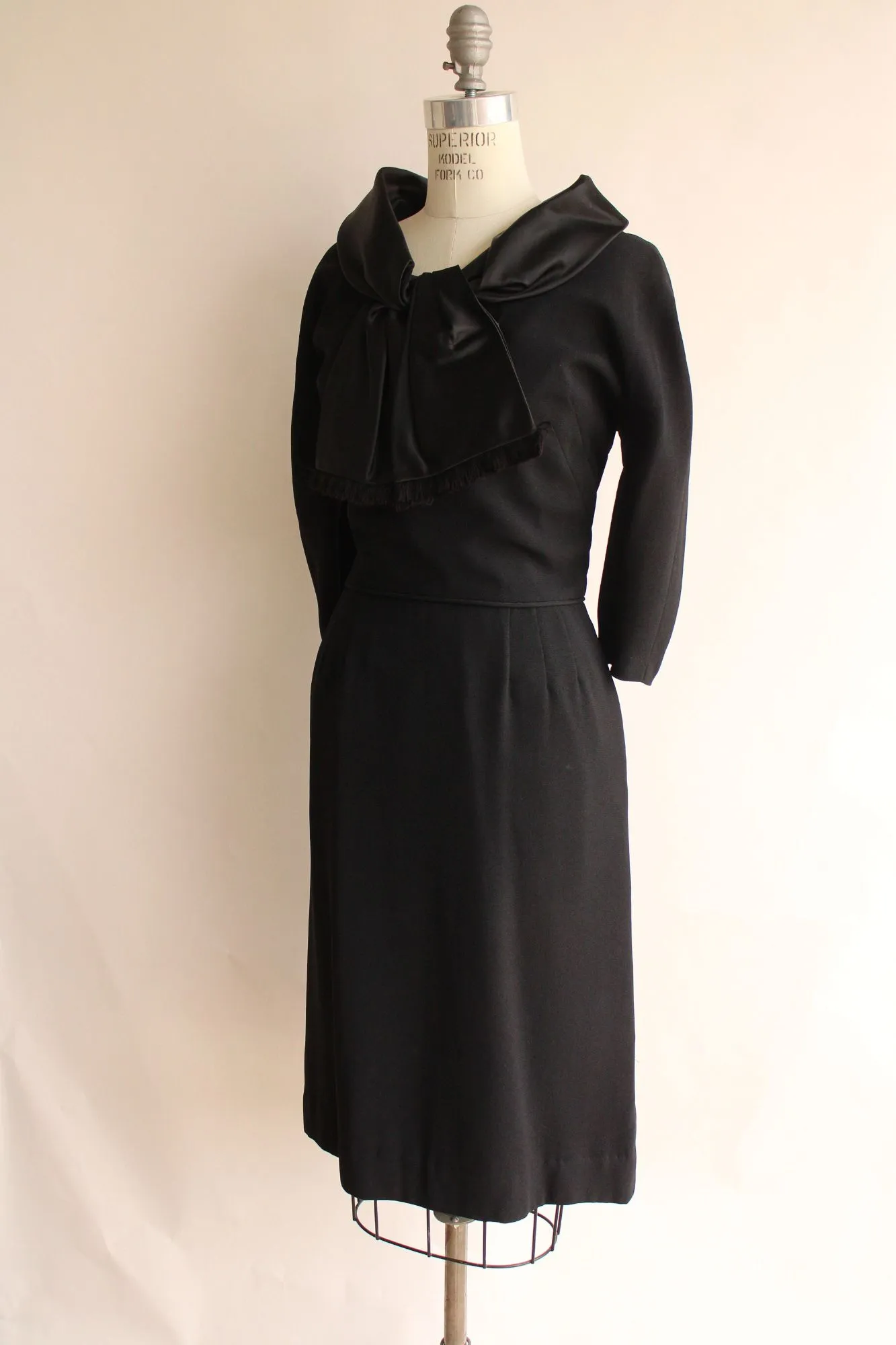 Vintage 1960s Black Dress With Scarf Collar