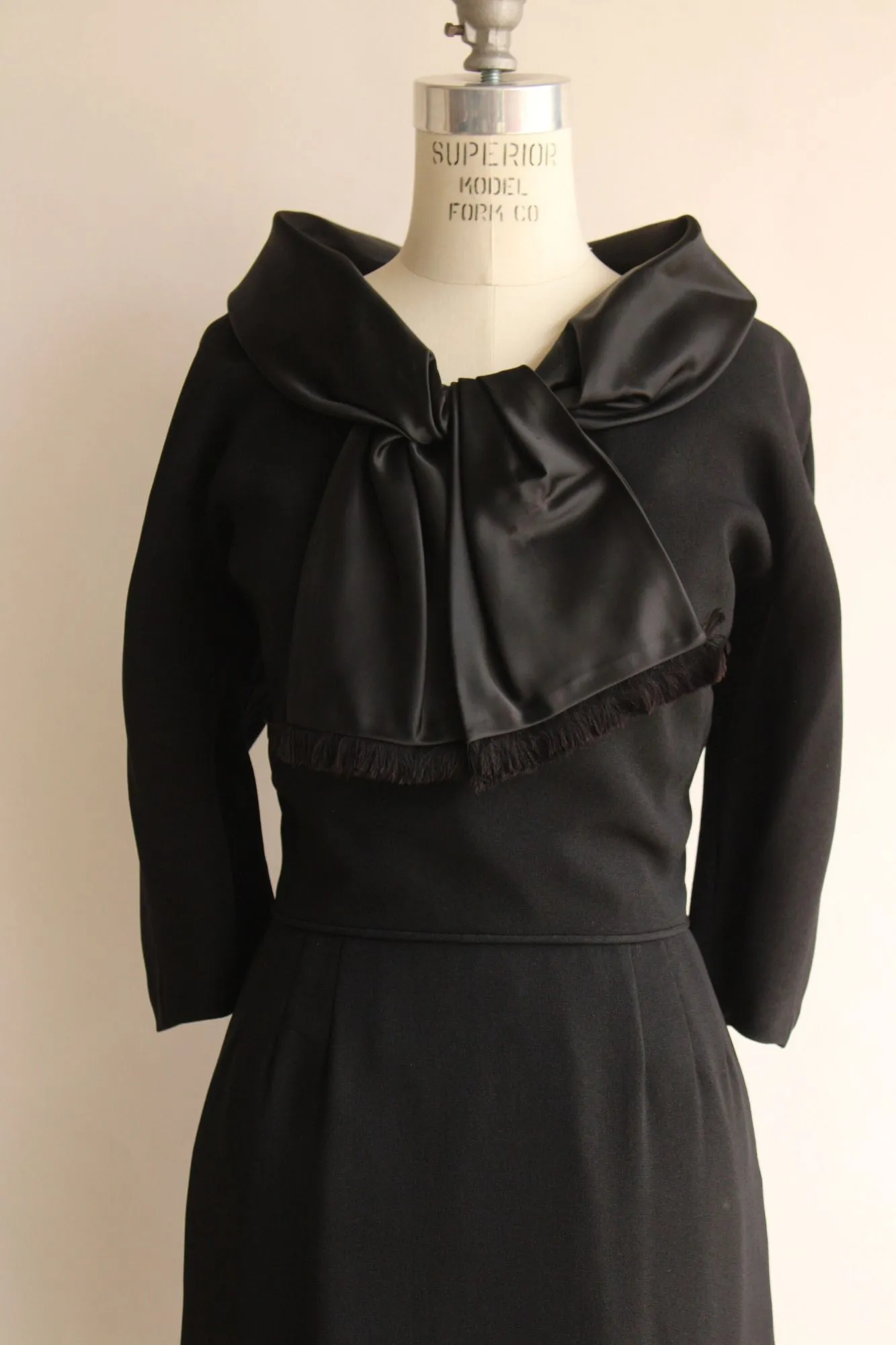 Vintage 1960s Black Dress With Scarf Collar