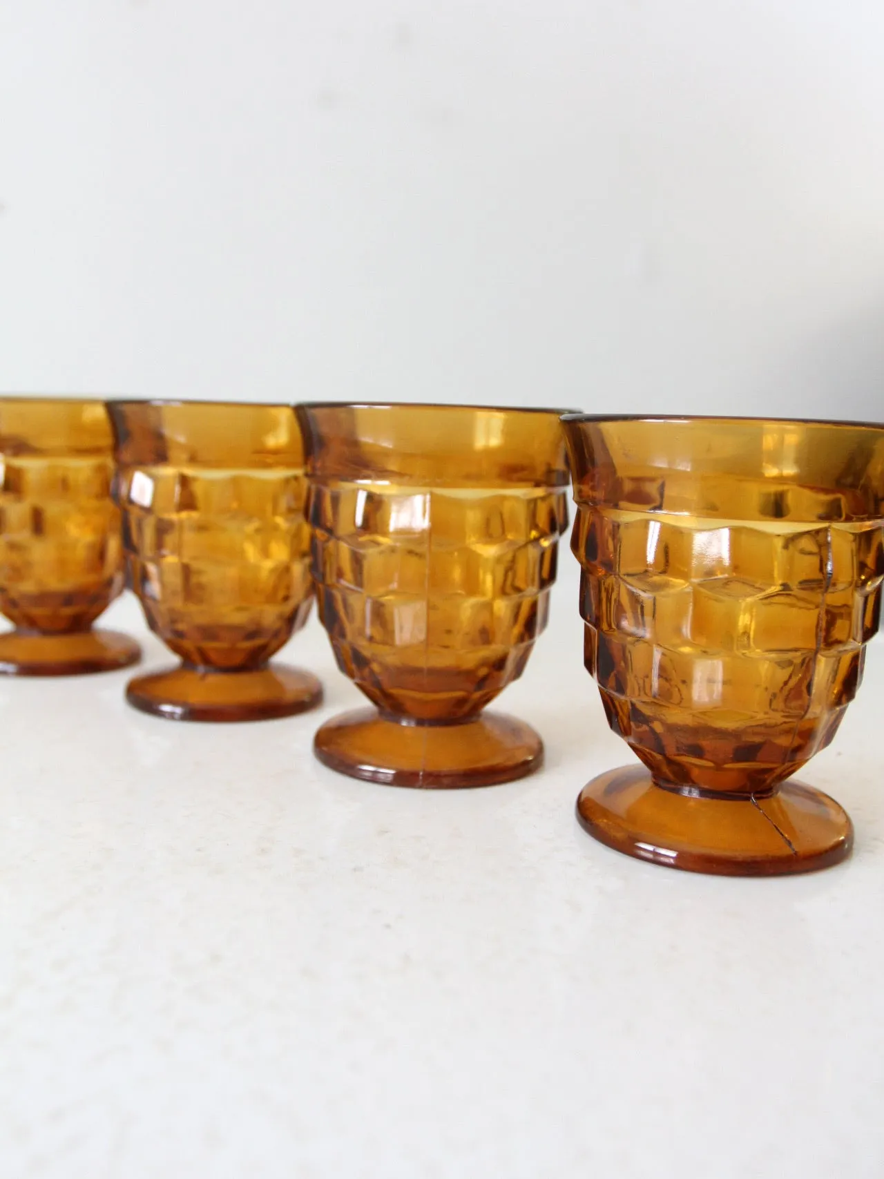 vintage amber glass tumblers and pitcher set