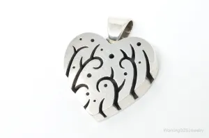 Vintage Designer Heart Trees & Stars Sterling Silver Pendant