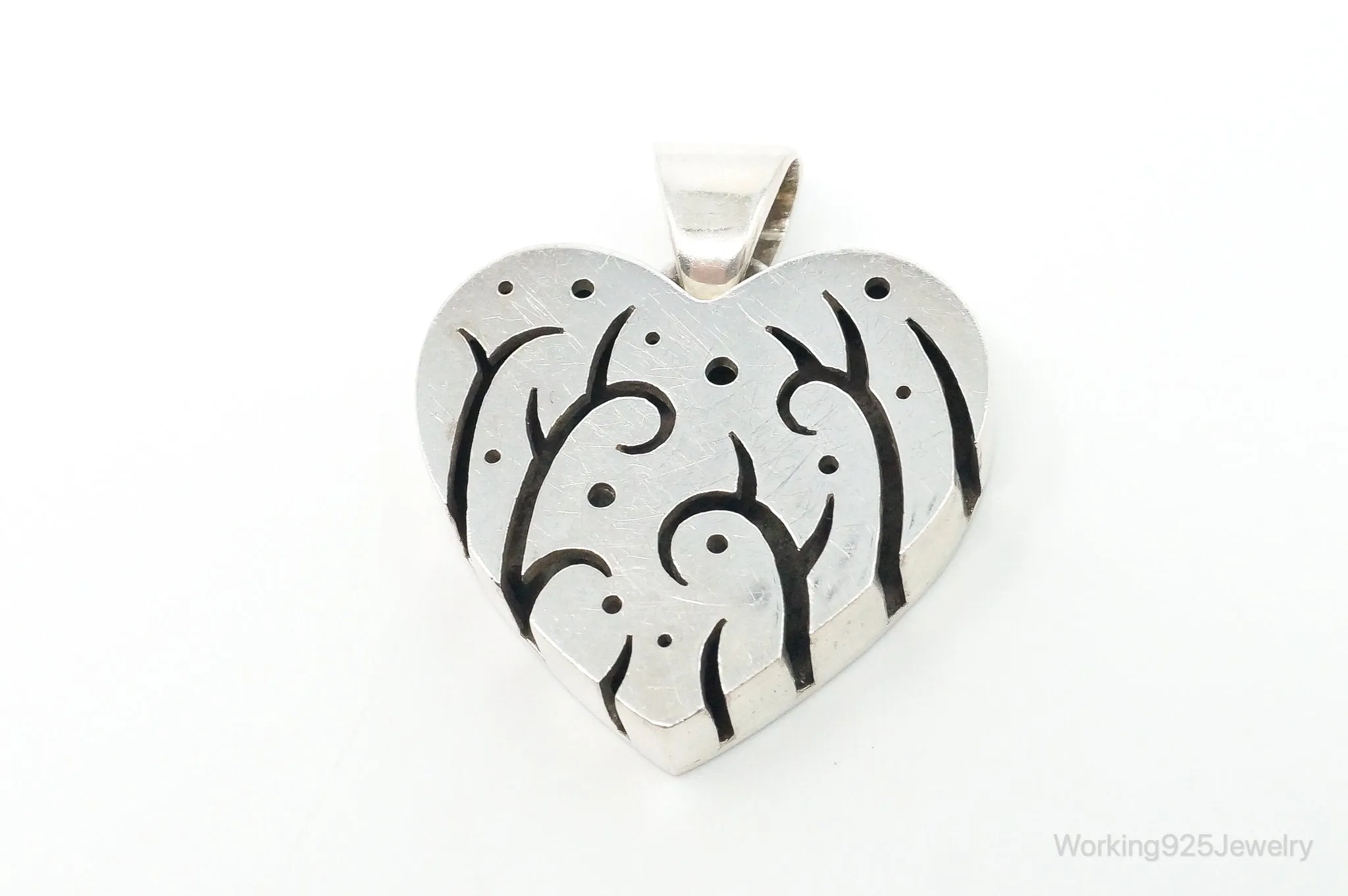 Vintage Designer Heart Trees & Stars Sterling Silver Pendant