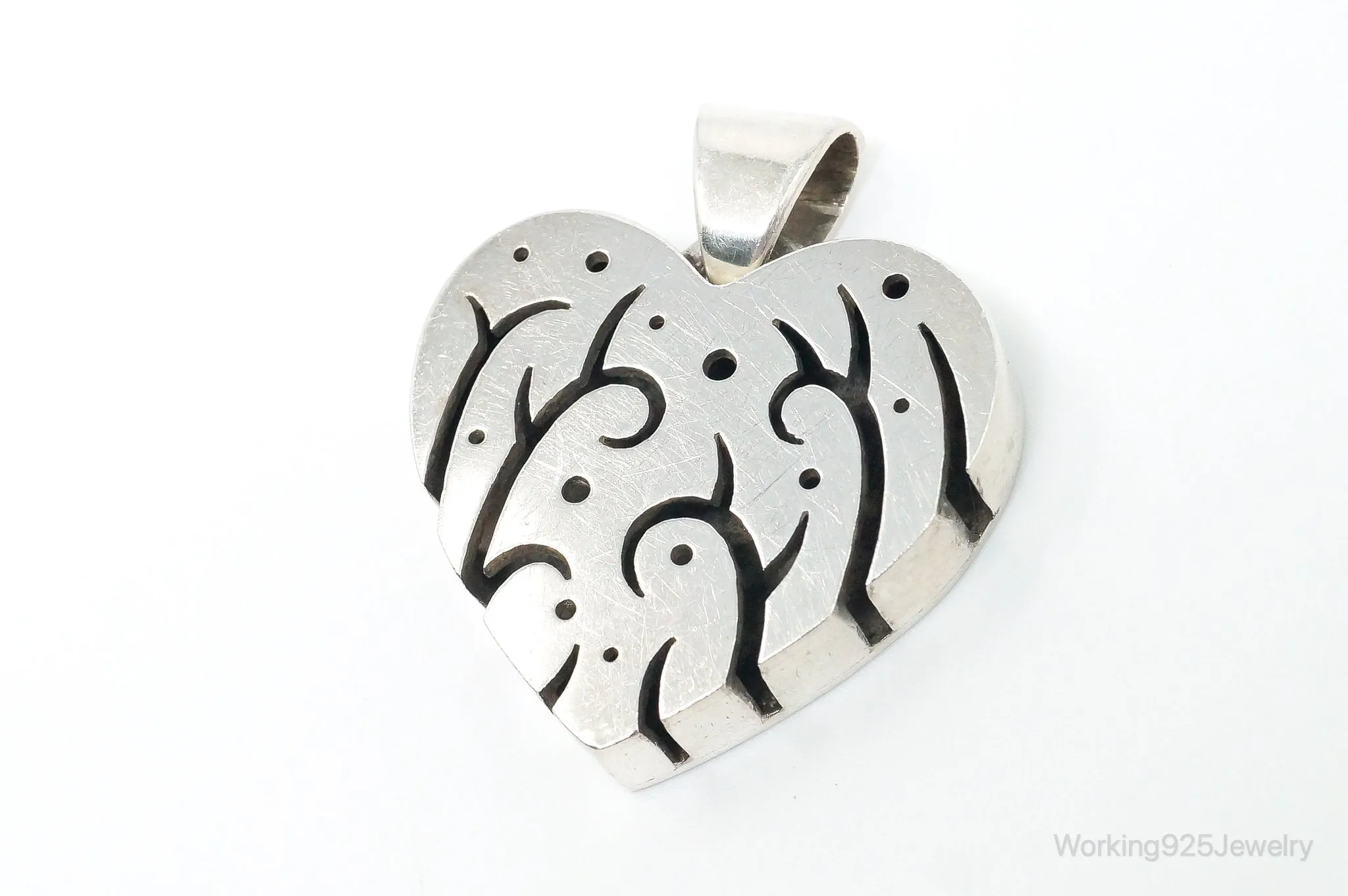 Vintage Designer Heart Trees & Stars Sterling Silver Pendant