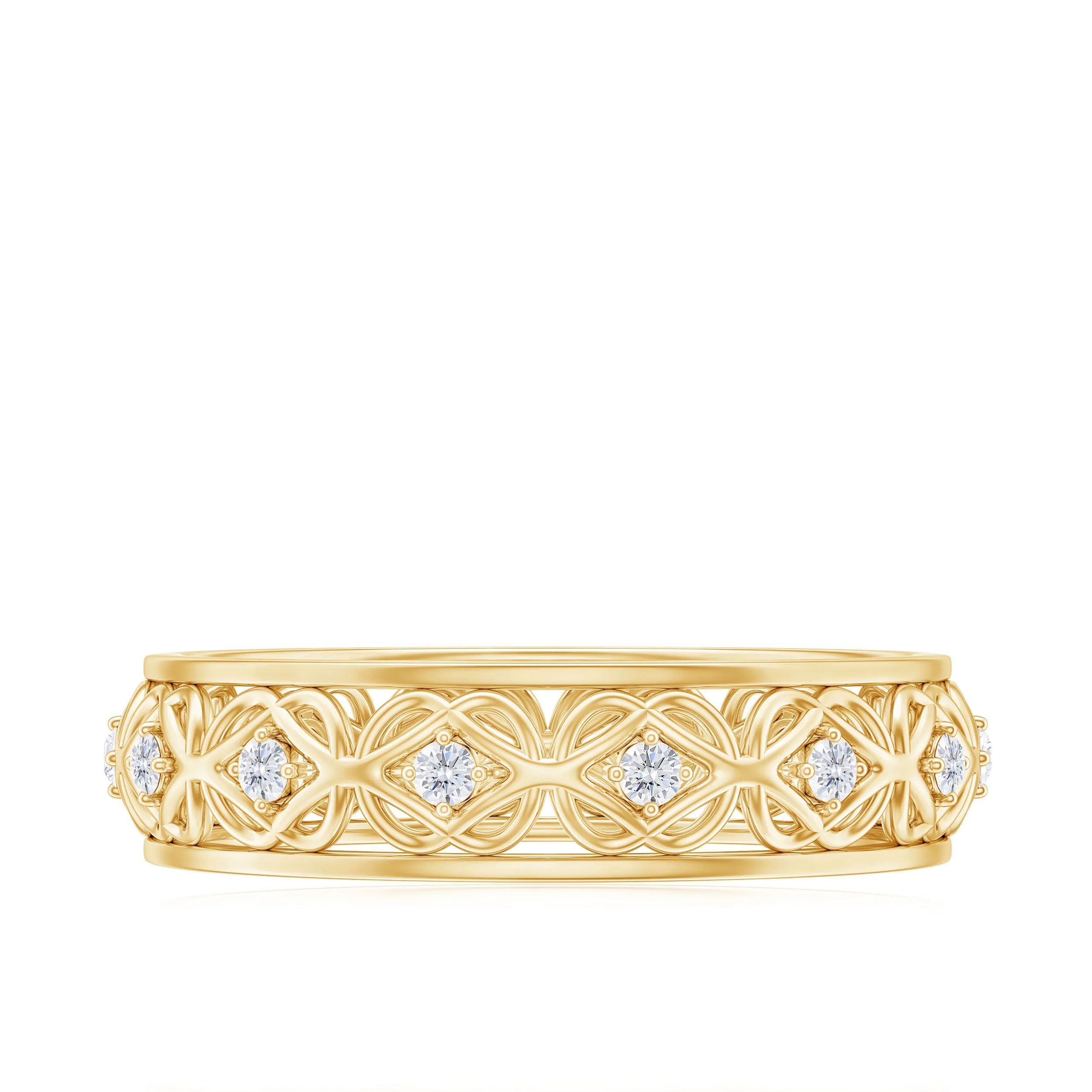 Vintage Inspired Zircon Celtic Knot Full Eternity Band Ring in Gold