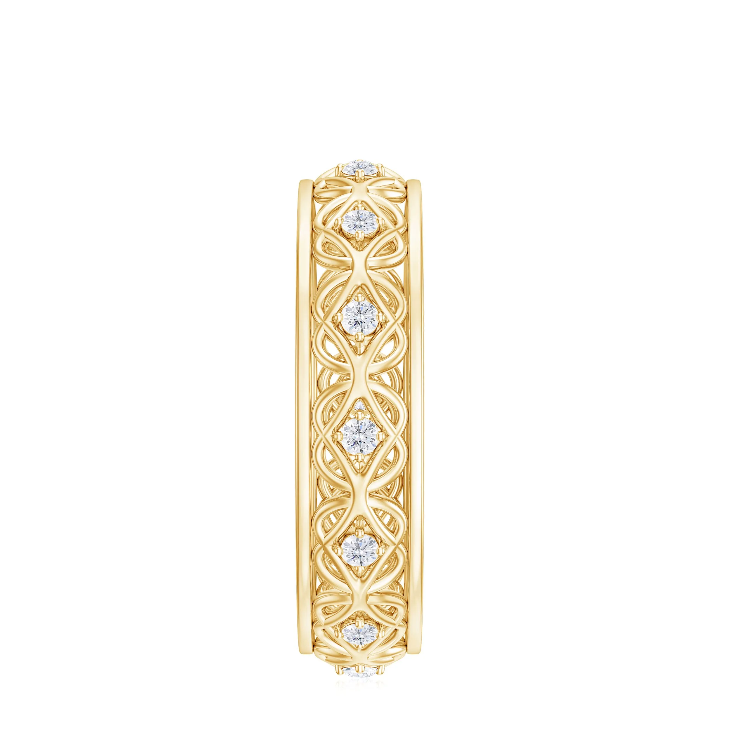 Vintage Inspired Zircon Celtic Knot Full Eternity Band Ring in Gold