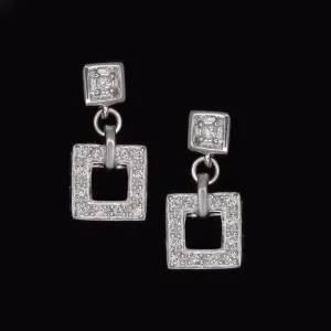 VINTAGE NATURAL DIAMOND DROP EARRINGS PAVE SQUARE DANGLE 14K WHITE GOLD ESTATE