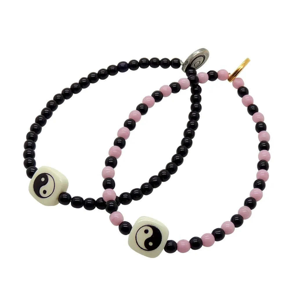 Yin Yang Chiclet Charm Two Tone Glass Bead Bracelet